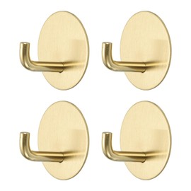 HARFINGTON 4pcs Self Adhesive Hook Waterproof Stainless Steel Loofah Robe Towel Wall Hooks Adhesive Wall Hangers Without Drill for Bathroom Kitchen Washroom Home, Gold