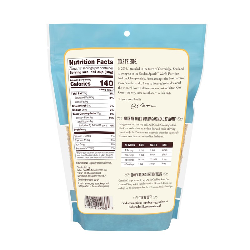 Bob's Red Mill Organic Quick Cooking Steel Cut Oats, 22oz