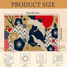 Japanese Cherry Blossoms Flower and Crane Placemats Set of 6 Place Mats for Kitchen Table Washable Farmhouse Linen Table Mats Dining Decoration 12x18 Inch