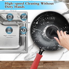 4 Packs Cast Iron Scrubber with Long Handle Chain Mail Cast Iron Cleaner Chainmail Pan Skillet Cleaning Kit Stainless Steel Scrubber Brush for Dishes Scouring Pad Grill Pan Dishwasher Safe