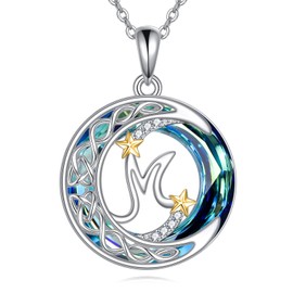 NIFUNAO Letter M Necklace for Women 925 Sterling Silver Blue Crystal Pendant Necklace Star Letter M Jewelry Gifts