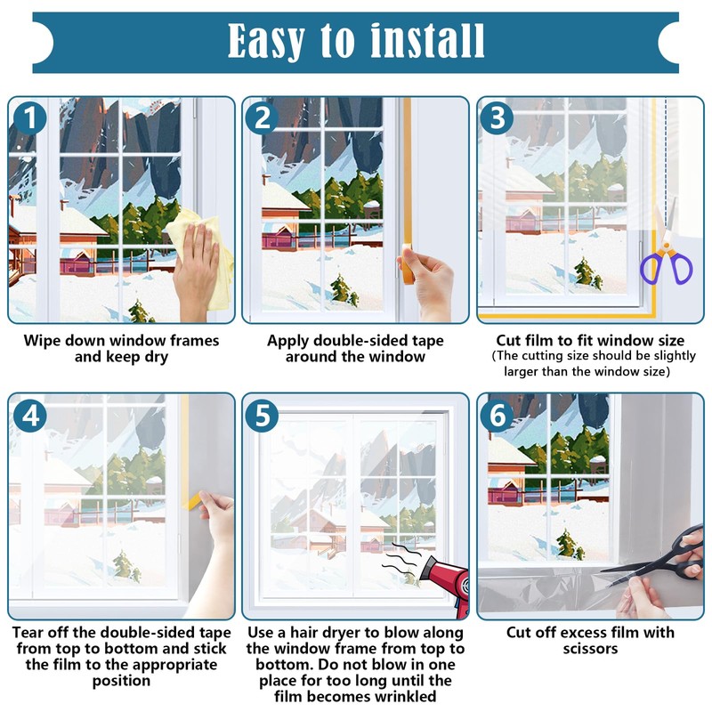 Window Insulation Kit, 63 × 394 Inch Plastic Window Coverings