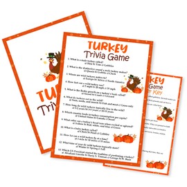 Thanksgiving Games Cards - Turkey Trivia Game - 20 Pumpkin & Turkey Game Cards With 1 Answer Card For Dinner Table Holiday Funny Activity-Thanksgiving Party Decor & Supplies For Family Adult Teens-A03