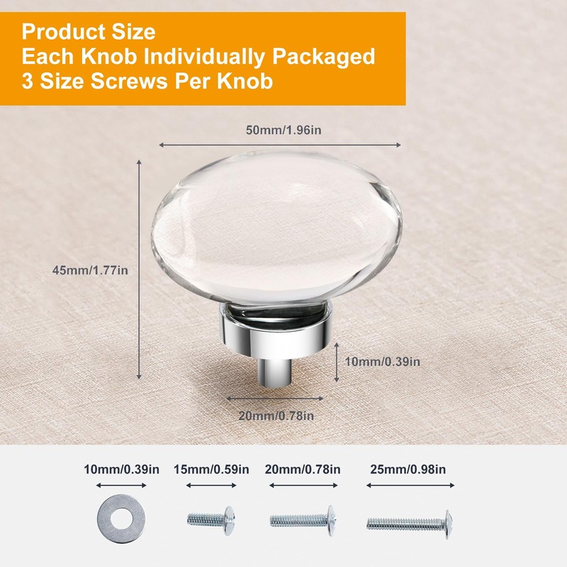 CLCTK 4 Pack Polished Chrome Glass Cabinet Knobs, Chrome Crystal