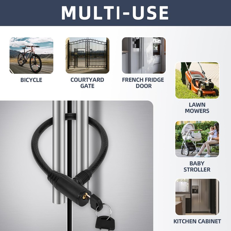 RORMGO 19.7" Secure Black Refrigerator Lock with Keys Childproof Cable