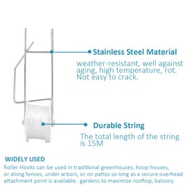 20 Pack Tomato Trellis Roller Hooks with 49.2FT String for Tomato,Plant, Greenhouse,Flower Vine Twine Crop Trellis Kit Plant Roller Hook