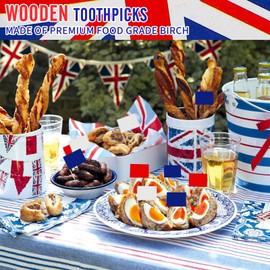 150 PCS Union Jack Toothpicks，King Charles III Coronation Cocktail Sticks with Flags，Union Jack Party Supplies for Food Sandwich Cupcake (150)