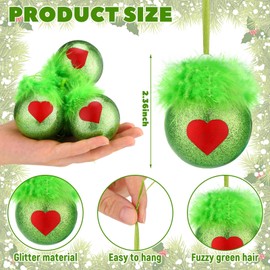 Simgoing 24 Pcs Lime Green Christmas Ball Ornaments Glitter Christmas Tree Ornaments with Fuzzy Hair Shatterproof Green Balls Decoration Set for Xmas Holiday Party Home Decor
