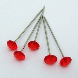 Diamante Decorative Pins - Perfect for Buttonholes for Weddings, Sewing, Hijab Pins, Floristry Supplies, and Hat Pins for Women (Red, 5mm (4cm x5mm Head))