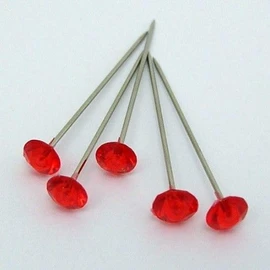 Diamante Decorative Pins - Perfect for Buttonholes for Weddings, Sewing, Hijab Pins, Floristry Supplies, and Hat Pins for Women (Red, 5mm (4cm x5mm Head))
