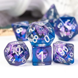 Cusdie 7-Die DND Dice, Polyhedral Dice Set Filled with Galaxy Eye, for Role Playing Game Dungeons and Dragons D&D Dice (Purple)