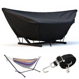 Outdoor Hammock Cover with Zip and Elastic Ropes, Heavy Duty 420d Hammock Covers with Adjustable Buckle, for Outdoor Universal Hammocks, Waterproof, Windproof (9-10FT,Black)