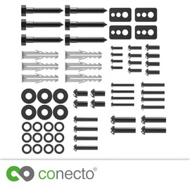 conecto Vesa Screws Set, 64 Pieces, Ideal for TV Mounting, TV Wall Mount, TV Bracket, Mounting Screws with Dowels and Washers, Black
