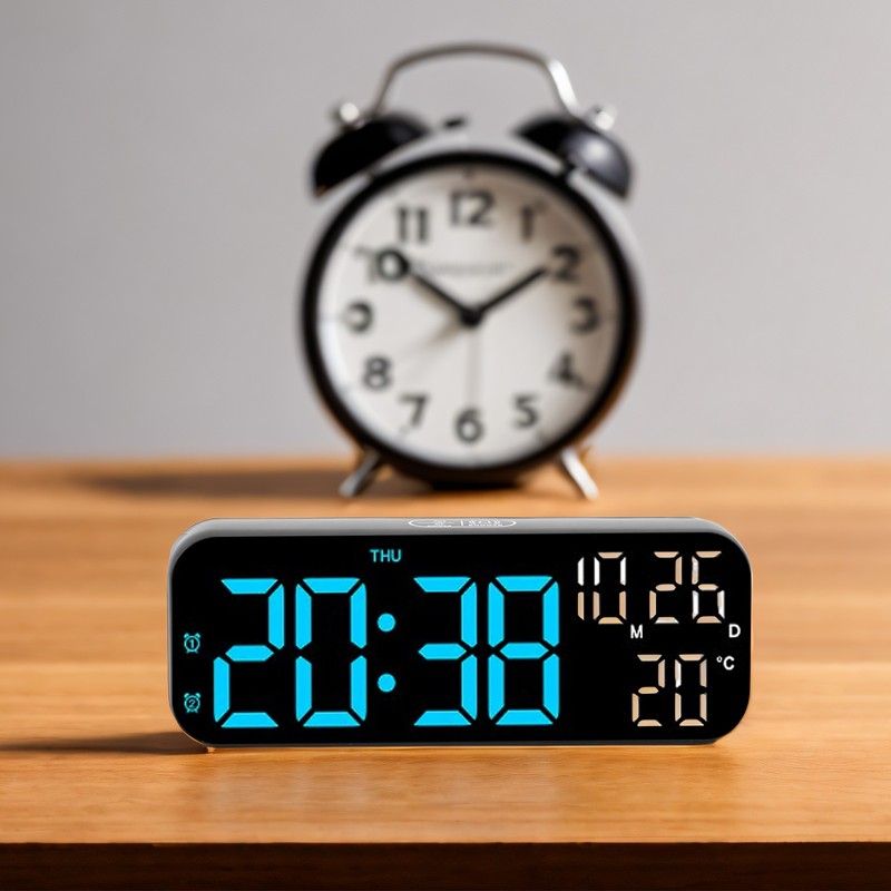 Digital Clock Dual Display Voice Control 3 Adjustable Brightness Date