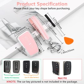 PIFOOG Key Fob Cover for Lexus RX is NX ES RC RX LX Pink 4 Button Car Keys Case Shell Accessories Bling Keychain Lanyard Full Protector Covers Girly Female TPU