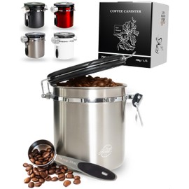 Pro@Home43® - Coffee Canister Airtight 500 g - Silver - Coffee Bean Storage Container 1.5 L Made of Stainless Steel with Calendar Function, Includes Dosing Spoon, Stylishly Packed