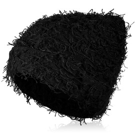 Chuarry Distressed Knitted Beanie Fuzzy Winter Hats Thick Warm Y2k Beanie Snow Knit Cap Skull for Women Men(Black,Regular Style)