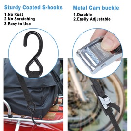 EXVITAL Tie Down Straps with Hook Cam Buckle Straps 1" x 8’ 1200lbs Break Strenght with Extra Soft Loops for Motorcycle, Kayak, ATVs, Dirt Bike, Truck, Car Black 4 Pack