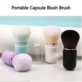 AmiCera Retractable Kabuki Blush Brush, Travel Makeup Brushes, Mini Face Powder Blusher Bronzer Foundation Make Up Bush, Soft & Dense, Durable Portable Compact, Black