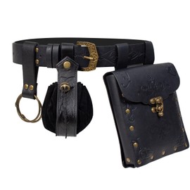 Belt Pouch Coin Purse Renaissance Costume Accessories LARP Cosplay Waist Bag Fanny Pack Hiking Festival Casual Daypack (Black)
