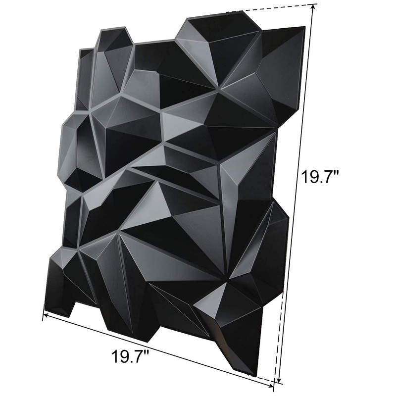 Art3d PVC 3D Diamond Wall Panel Jagged Matching-Matt Black, for