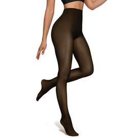 OEAK Womens Fleece Lined Tights Fake Translucent Pantyhose Thermal Opaque High Waisted Warm Legging Pants Footed Sheer Tights 300g Fake Translucent Black L/XL