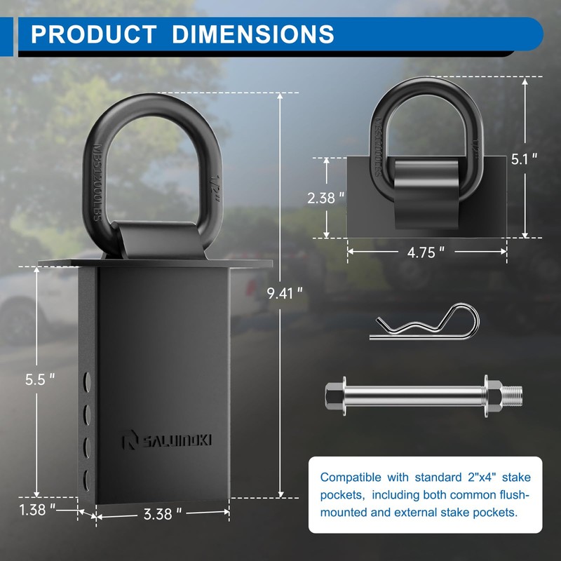 SALUINOKI Stake Pocket D-Ring Heavy Duty with Anti-Loss Lock and