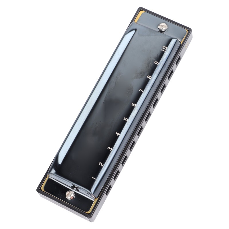 Black Harmonica C Key 10 Hole Blue Harp Stainless Steel