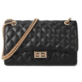 Gladdon Quilted Crossbody Purse for Women Trendy Ladies Shoulder Bag with Chain Designer Purses Black I