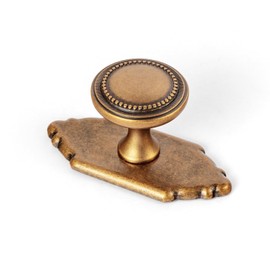 Goo-Ki Antique Brass Cabinet Knobs with Backplate Zinc Alloy Kitchen Hardware - 6 Pack Vintage Brass Dresser/Drawer Knobs Single Hole Bar Cabinet Pulls with Spacer