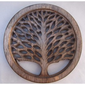 Hand-Carved Mango Wood Trivet/Pan Holder Tree of Life Design Kitchen Product