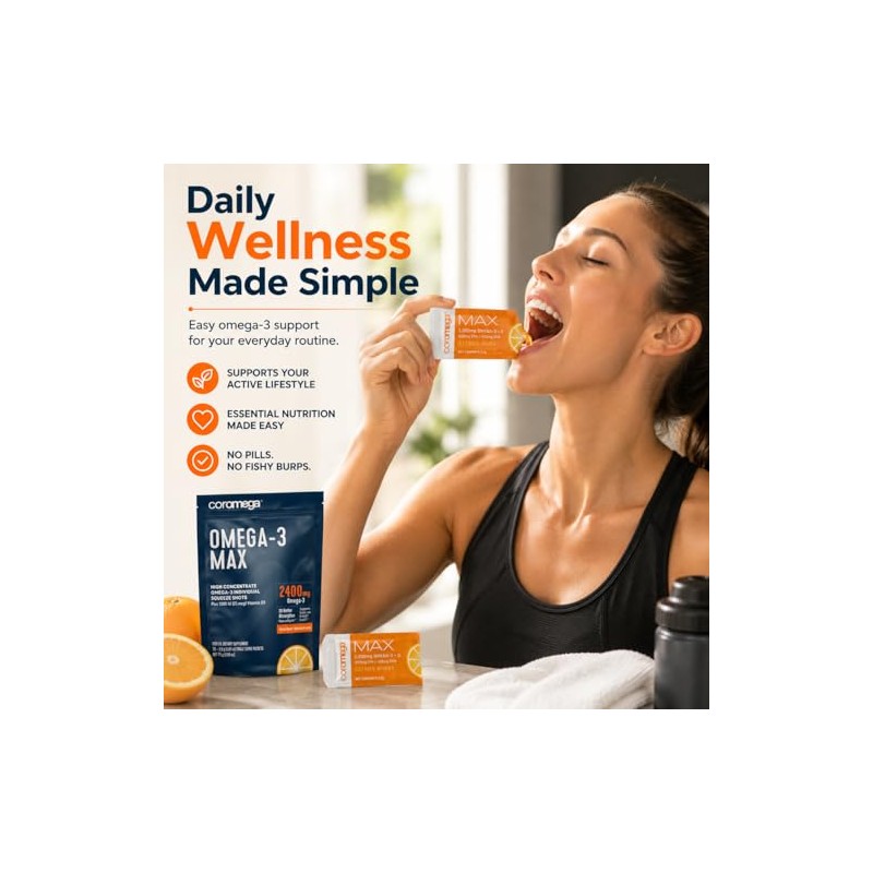 Coromega Max High Concentrate Omega-3 Fish Oil Squeeze Packets, DHA