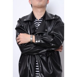 JJDreams 2 Piece Punk Wide Leather Bracelet Unisex Black Rivets Bracelet Gothic Rocker Bracelet Set, Faux Leather