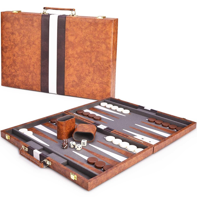 AMEROUS Backgammon Set, 18 Inches Classic Board Game withLeather Case,