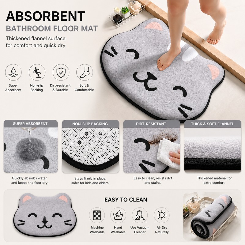 Bathroom Floor Mat for Toilet and Shower Room – Soft