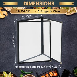 AMGSH 8.5 x 11 Inch Menu Covers, 10 Pack 3 Page 6 View Menu Sleeves Clear View Menu Holder for Kitchen, Restaurant Supplies, Drink, Wine Menu