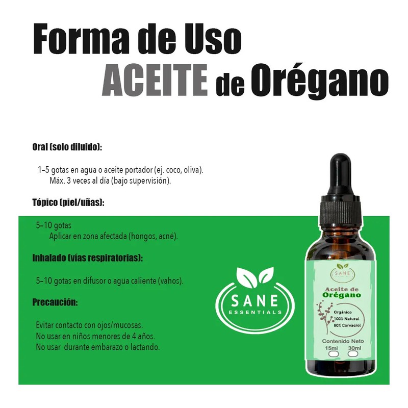 Aceite De Orégano 100 Natural Y Orgánico 30 Ml Sane