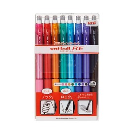 Mitsubishi Pencil URN180058C Erasable Ballpoint Pen, Uniball RE, 0.5, 8 Colors