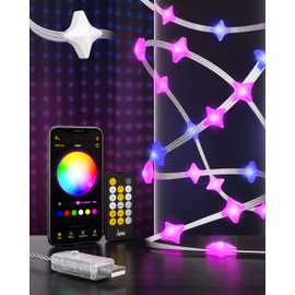 VisionSync Star-Shaped LED String Lights 36FT,RGB Color Changing Waterproof Fairy Lights,Music Sync,USB Powered,Remote and APP Controlled, Smart Lighting String Decoration for Indoor Outdoor