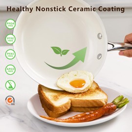 SAKAMOSH 11" Ceramic Nonstick Frying Pan, Skillet, Cooking Pan Non Toxic with Stay Cool Handle for Induction, PTFE & PFAS & PFOA Free, Dishwasher/Oven Safe, White