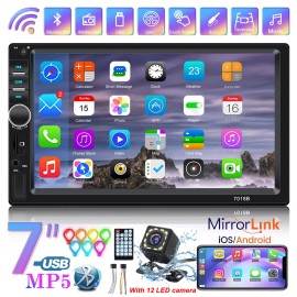 DUOERLAN 7" Double 2 DIN Car MP5 Player Bluetooth Touch Screen Stereo Radio With Camera