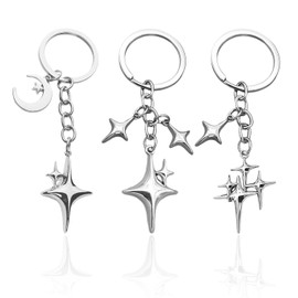 3 Pieces of Four-Pointed Star Keychains, Metal Decorative Keychains, Creative Keychains, Bag Charms, Fashionable and Simple Keychains