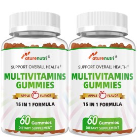 Naturenutri 2Pack - Apple Multivitamin Gummies - 15 Essential Nutrients  - For Adults & Kids