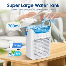 Portable Air Conditioner 3-in-1Mini Fan Cooler & Humidifier with 700 ml Top-Fill Water Tank 7-Color Night Light 2/4/6 H Timer & Ultra-Quiet Operation