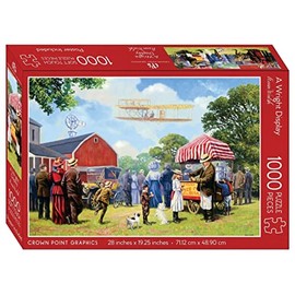 Crown Point Graphics A Wright Display - 1000 Piece Jigsaw Puzzle - Artist Kevin Walsh - Soft Touch Design - Historic Event Kitty Hawk Flight Airplane Puzzle with Wright Flyer and Onlookers