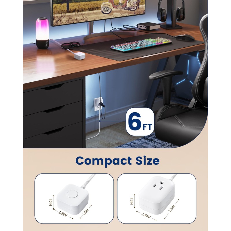 SURAIELEC Extension Cord with Switch On/Off Plug, 6FT Flat Braided
