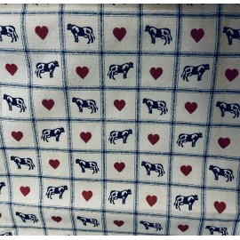 Concord Fabrics VTG Countrycore Cow & Red Hearts on Blue Checks by Kessler for Concord BTHY