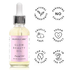 Glow Beauty Facial Oil By Olivia Care - Infused with Rosehip, Safflower, Vitamin E & Lavender Essential Oil - All Natural - Moisturize, Calms, Clear Pores & Antioxidants - Remove Acne scars - 2 FL OZ