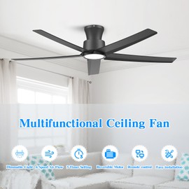 ocioc Smart Ceiling Fans with Lights,52 inch,Reversible Quiet DC Motor,Dimmable,Black Ceiling Fan Compatible with Alexa Google home Indoor/Outdoor