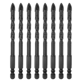 QUARKZMAN 8 Pieces Concrete Masonry Drill Bits 8mm (5/16") Tungsten Carbide Tip Chrome Plated Long Triangle Cross Drill Bits for Ceramic Tiles Brick Glass Plastic Wood Black